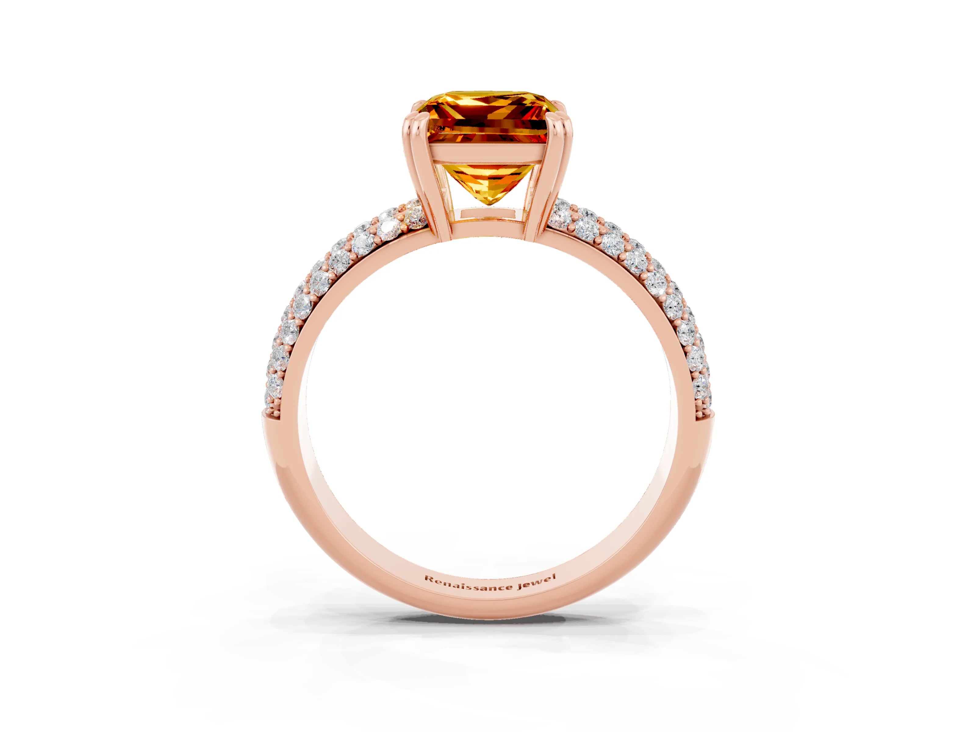Rose gold Princess Cut Cut Pave Diamond Engagement Ring with Channel Set Band and Four-Prong Setting_3