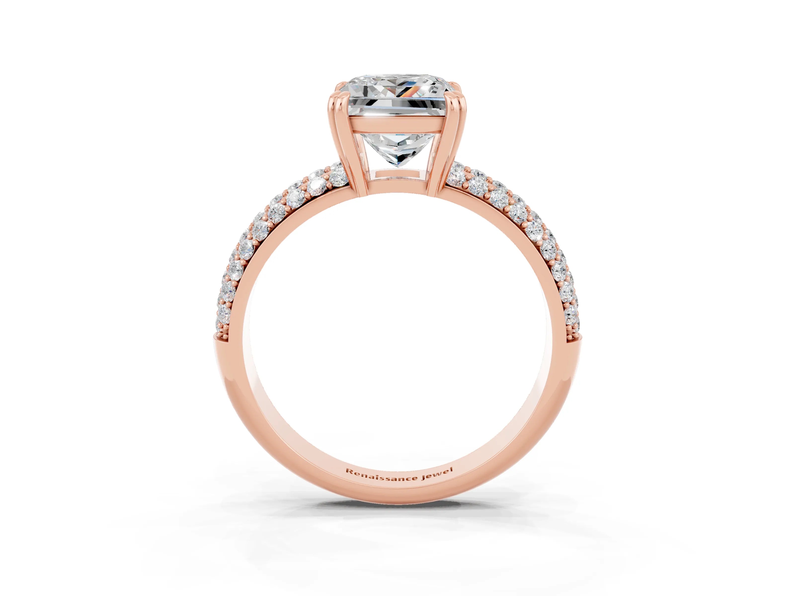 Rose gold Princess Cut Cut Pave Diamond Engagement Ring with Channel Set Band and Four-Prong Setting_3