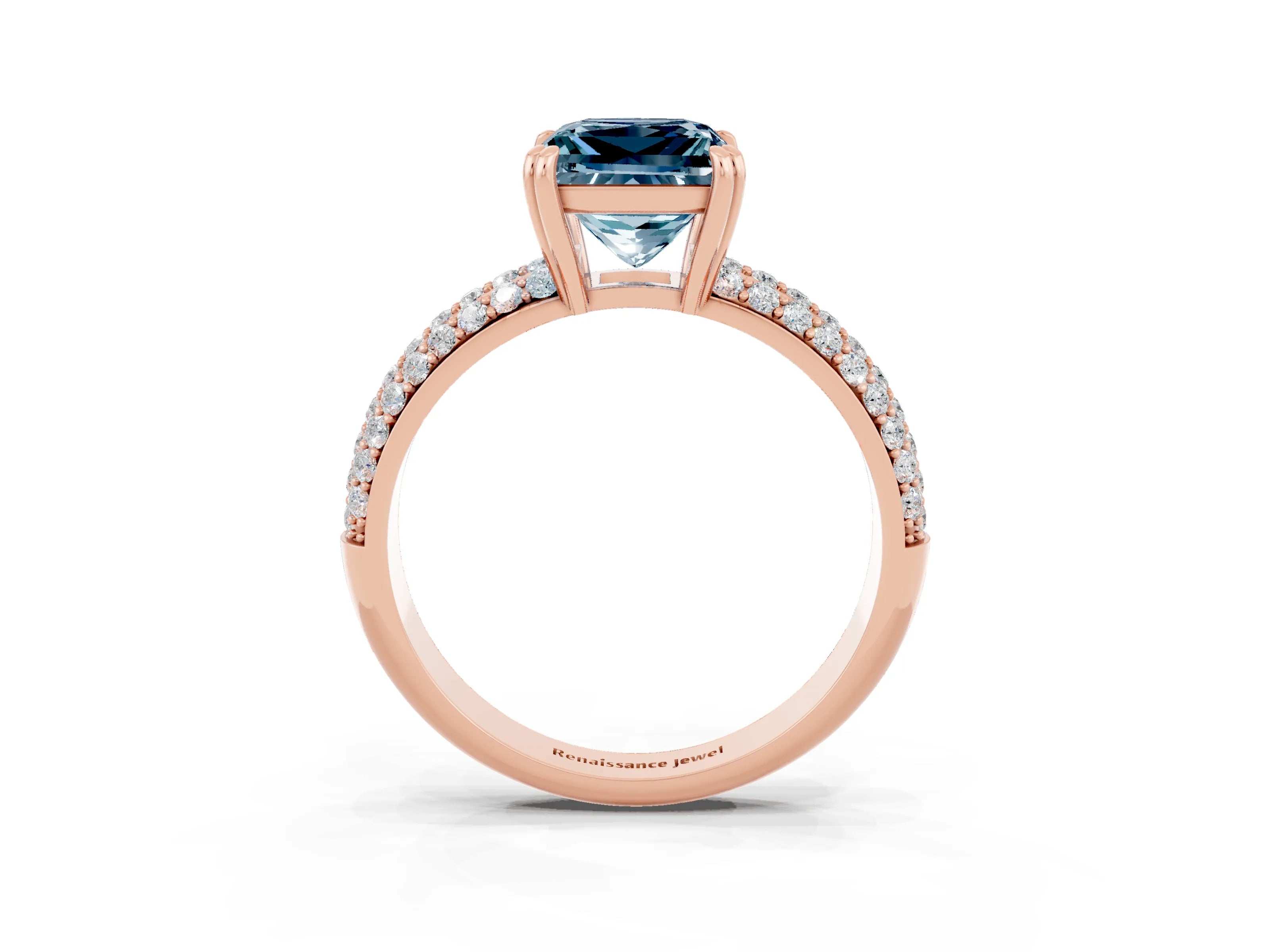Rose gold Princess Cut Cut Pave Diamond Engagement Ring with Channel Set Band and Four-Prong Setting_3