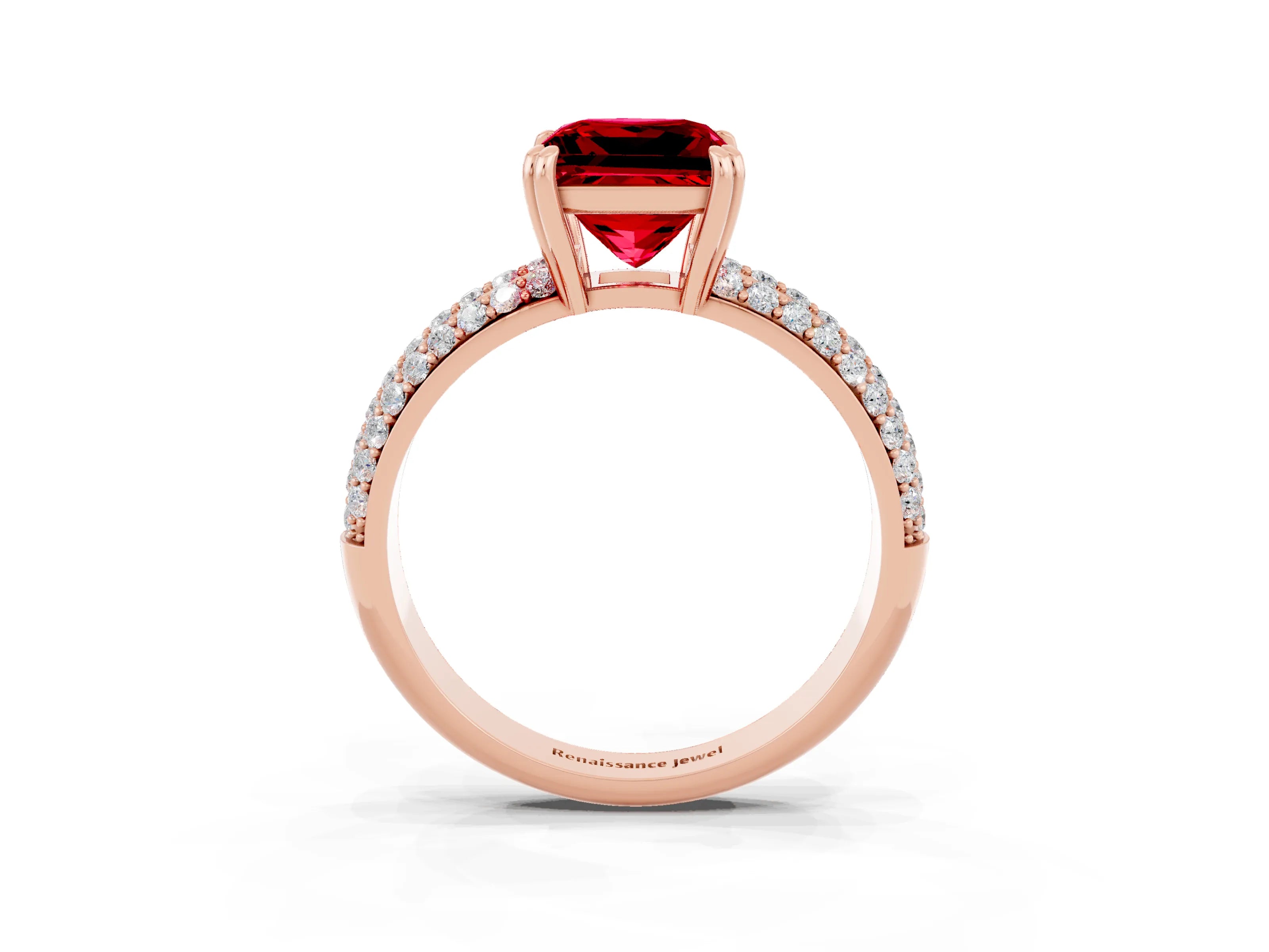 Rose gold Princess Cut Cut Pave Diamond Engagement Ring with Channel Set Band and Four-Prong Setting_3
