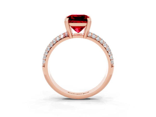 Rose gold Princess Cut Cut Pave Diamond Engagement Ring with Channel Set Band and Four-Prong Setting