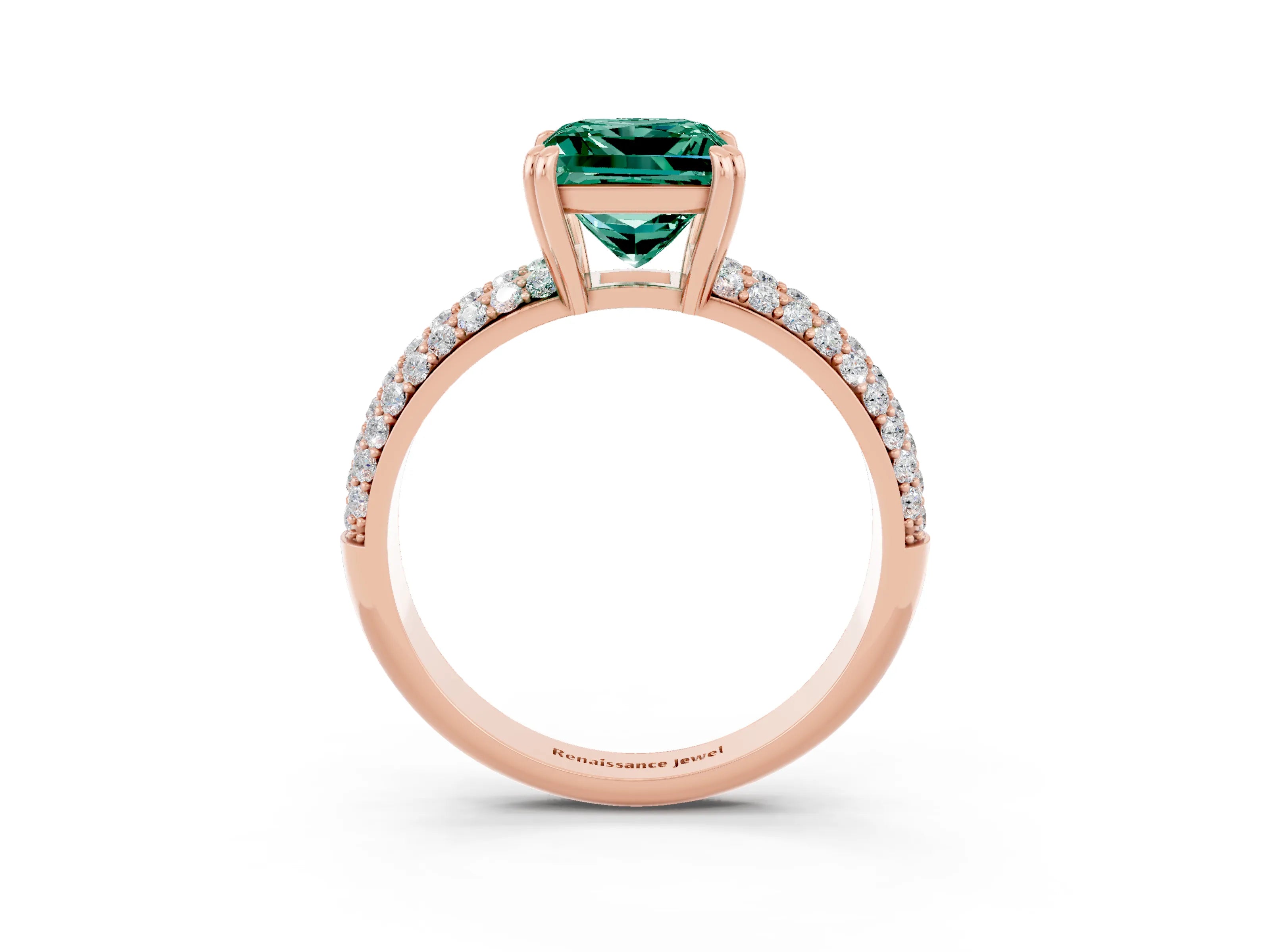 Rose gold Princess Cut Cut Pave Diamond Engagement Ring with Channel Set Band and Four-Prong Setting_3