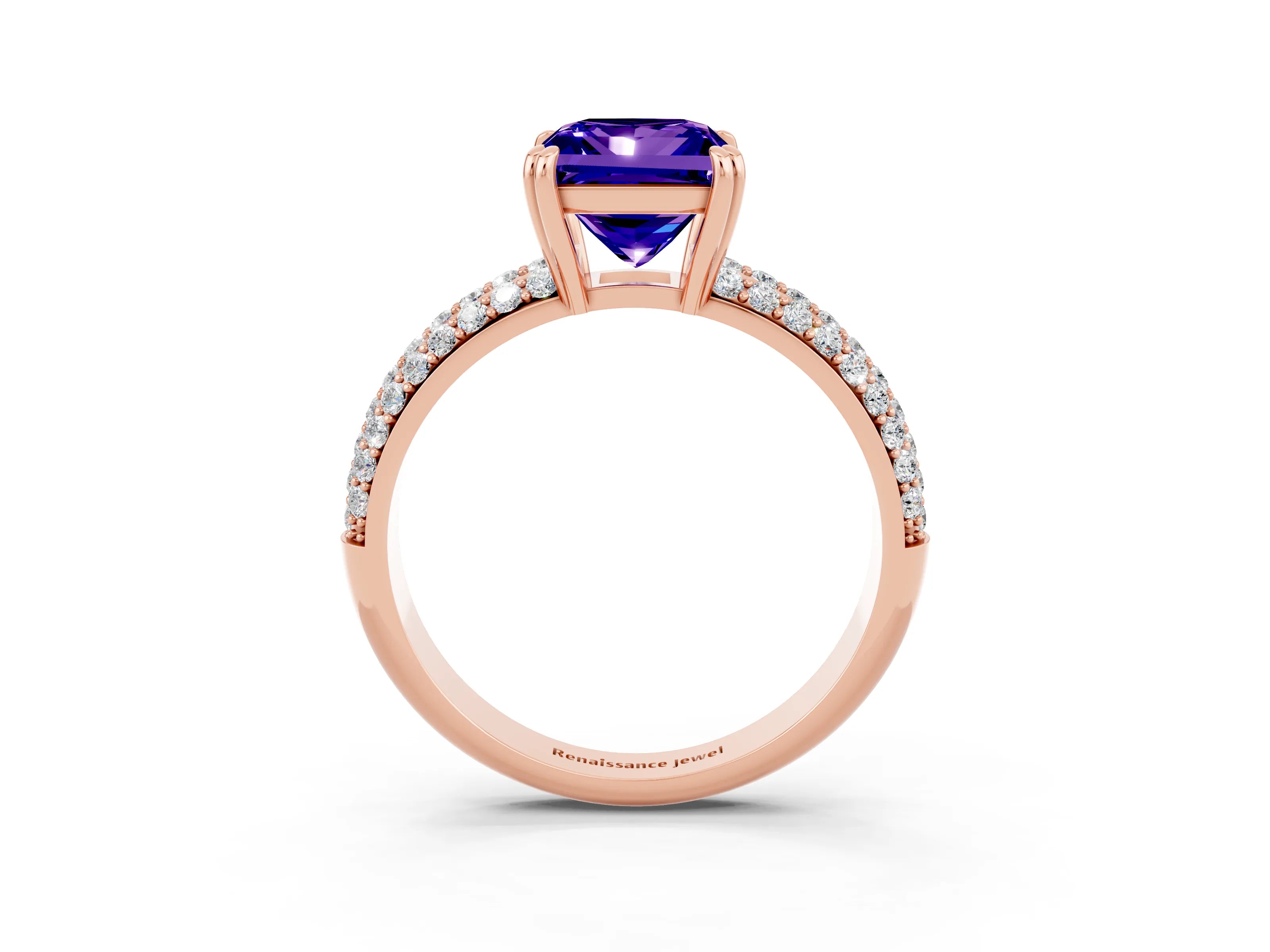 Rose gold Princess Cut Cut Pave Diamond Engagement Ring with Channel Set Band and Four-Prong Setting_3