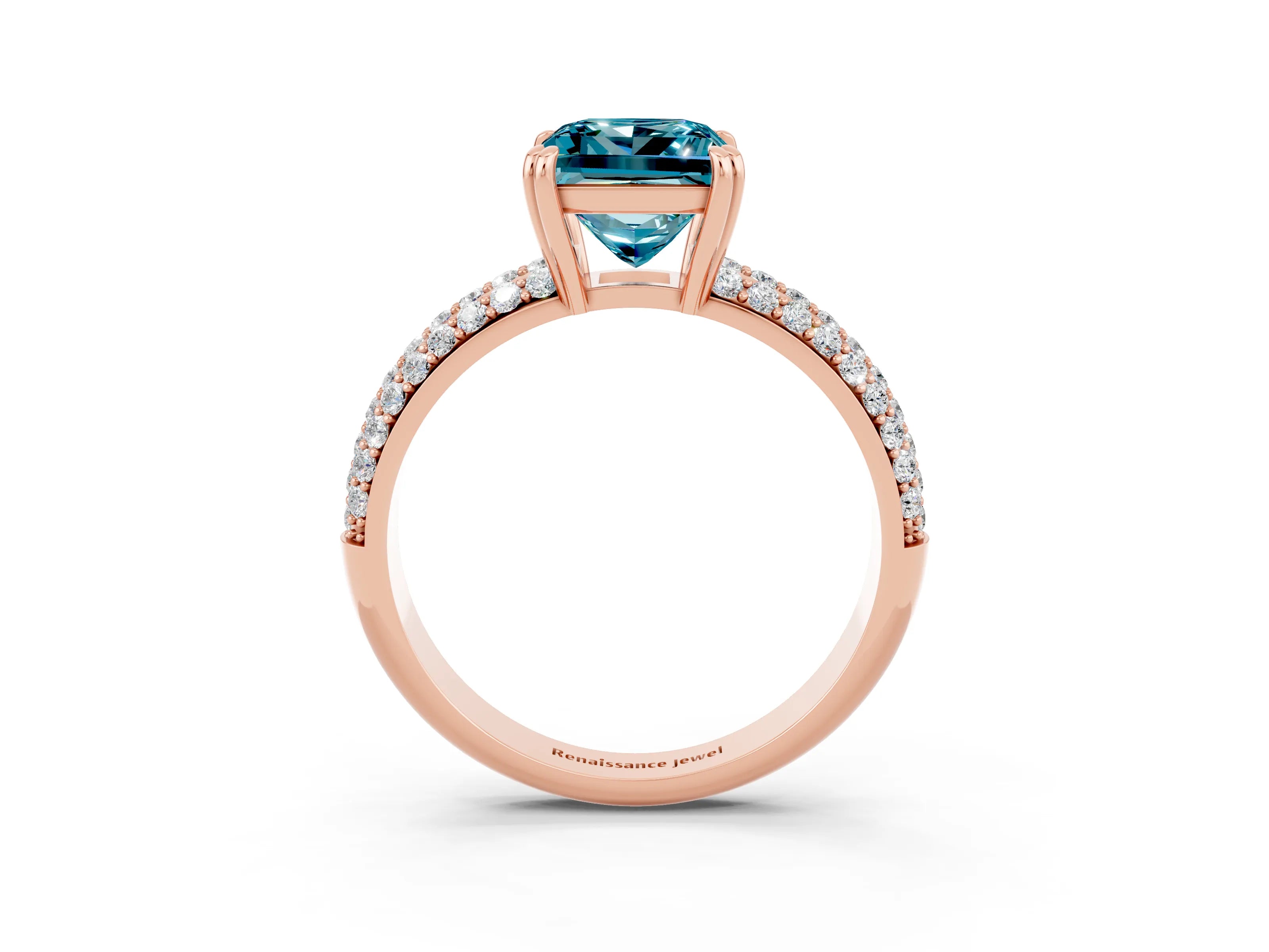 Rose gold Princess Cut Cut Pave Diamond Engagement Ring with Channel Set Band and Four-Prong Setting_3