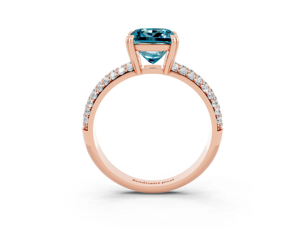 Rose gold Princess Cut Cut Pave Diamond Engagement Ring with Channel Set Band and Four-Prong Setting