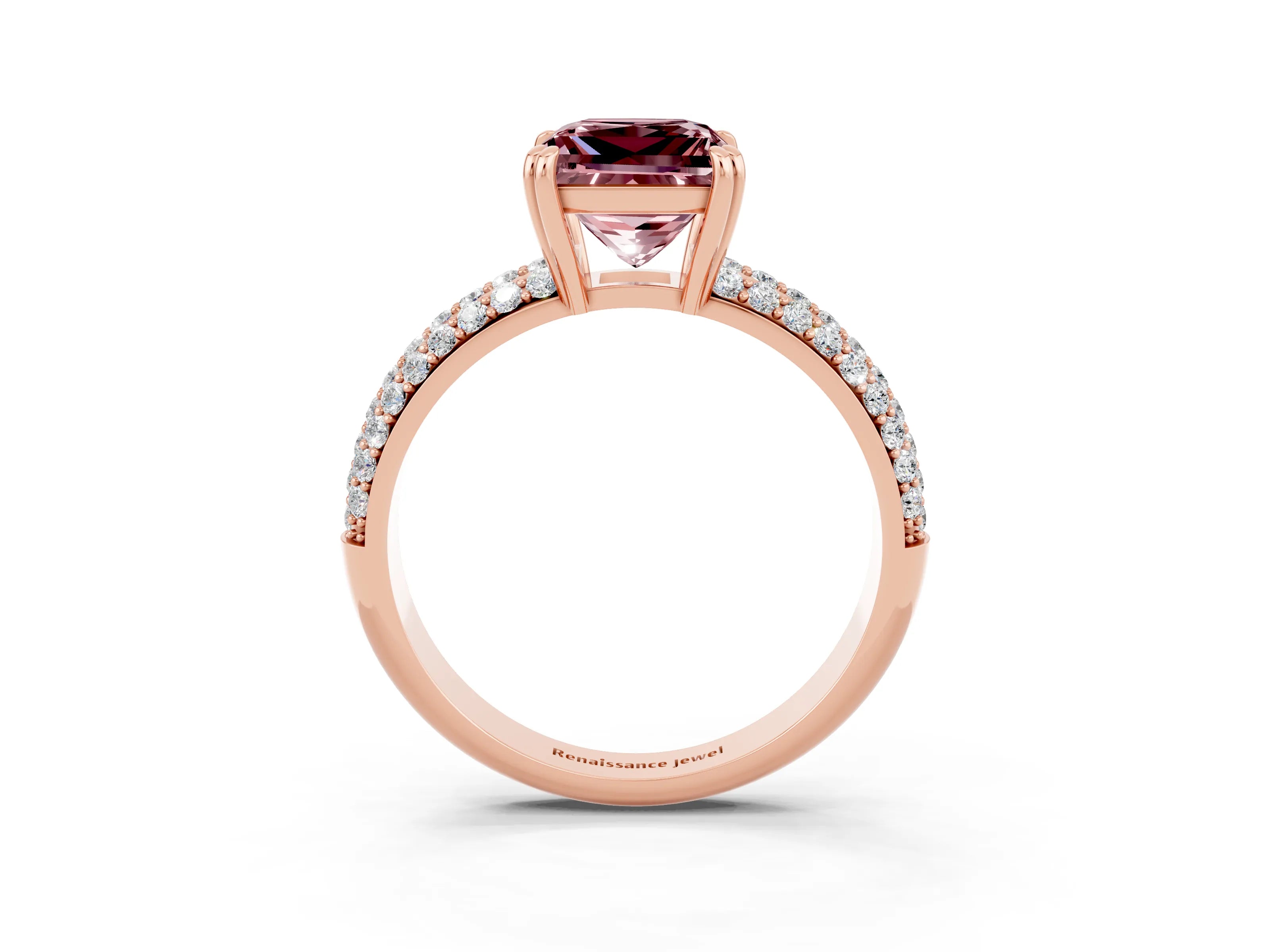 Rose gold Princess Cut Cut Pave Diamond Engagement Ring with Channel Set Band and Four-Prong Setting_3