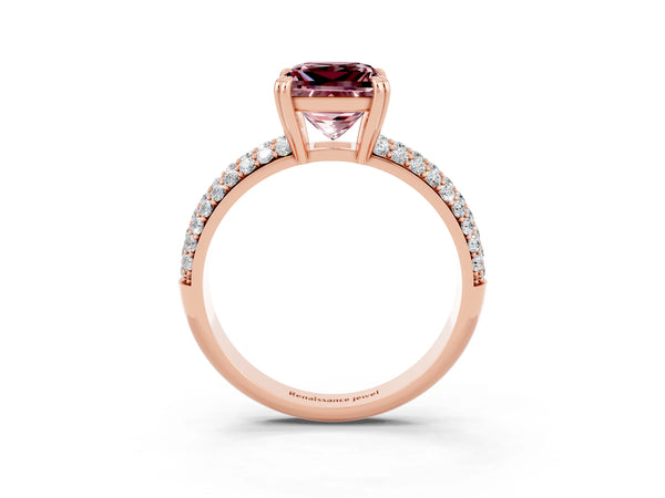 Rose gold Princess Cut Cut Pave Diamond Engagement Ring with Channel Set Band and Four-Prong Setting