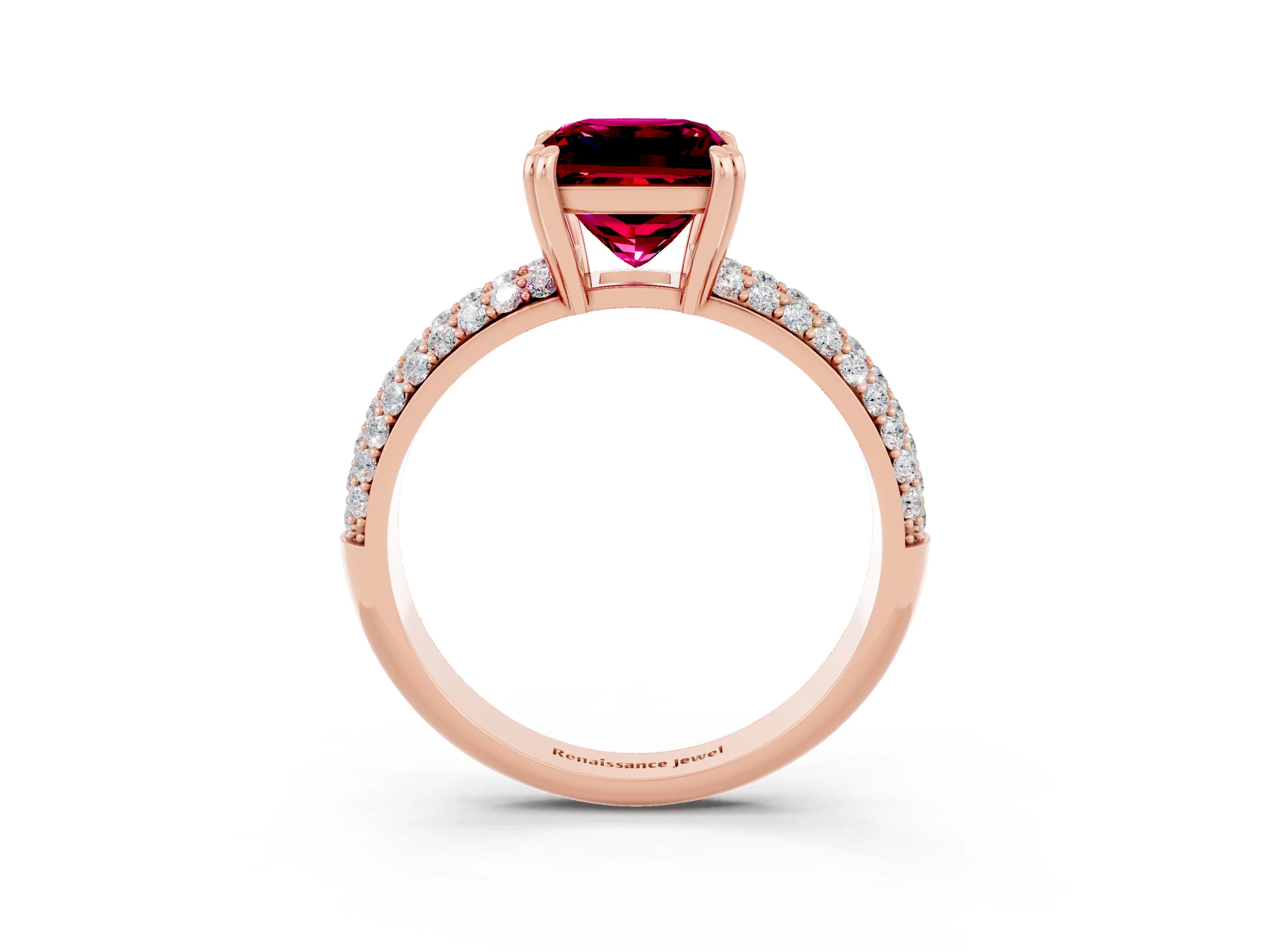 Rose gold Princess Cut Cut Pave Diamond Engagement Ring with Channel Set Band and Four-Prong Setting_3