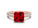 Rose gold Princess Cut Cut Pave Diamond Engagement Ring with Channel Set Band and Four-Prong Setting