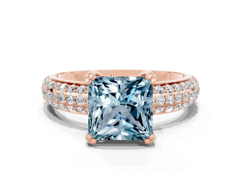 Rose gold Princess Cut Cut Pave Diamond Engagement Ring with Channel Set Band and Four-Prong Setting