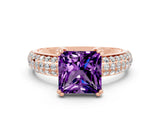 Rose gold Princess Cut Cut Pave Diamond Engagement Ring with Channel Set Band and Four-Prong Setting