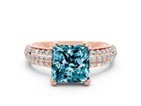 Rose gold Princess Cut Cut Pave Diamond Engagement Ring with Channel Set Band and Four-Prong Setting