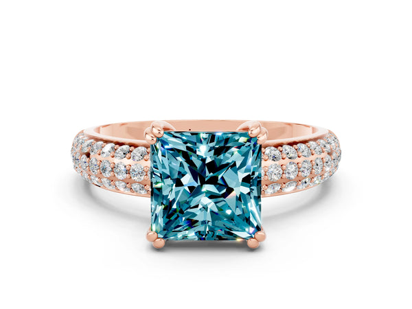 Rose gold Princess Cut Cut Pave Diamond Engagement Ring with Channel Set Band and Four-Prong Setting