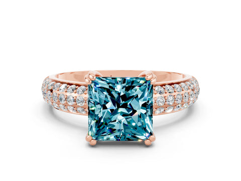 Rose gold Princess Cut Cut Pave Diamond Engagement Ring with Channel Set Band and Four-Prong Setting