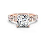Rose gold Princess Cut Cut Pave Diamond Engagement Ring with Channel Set Band and Four-Prong Setting