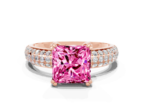 Rose gold Princess Cut Cut Pave Diamond Engagement Ring with Channel Set Band and Four-Prong Setting