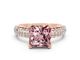 Rose gold Princess Cut Cut Pave Diamond Engagement Ring with Channel Set Band and Four-Prong Setting