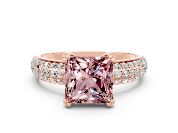 Rose gold Princess Cut Cut Pave Diamond Engagement Ring with Channel Set Band and Four-Prong Setting