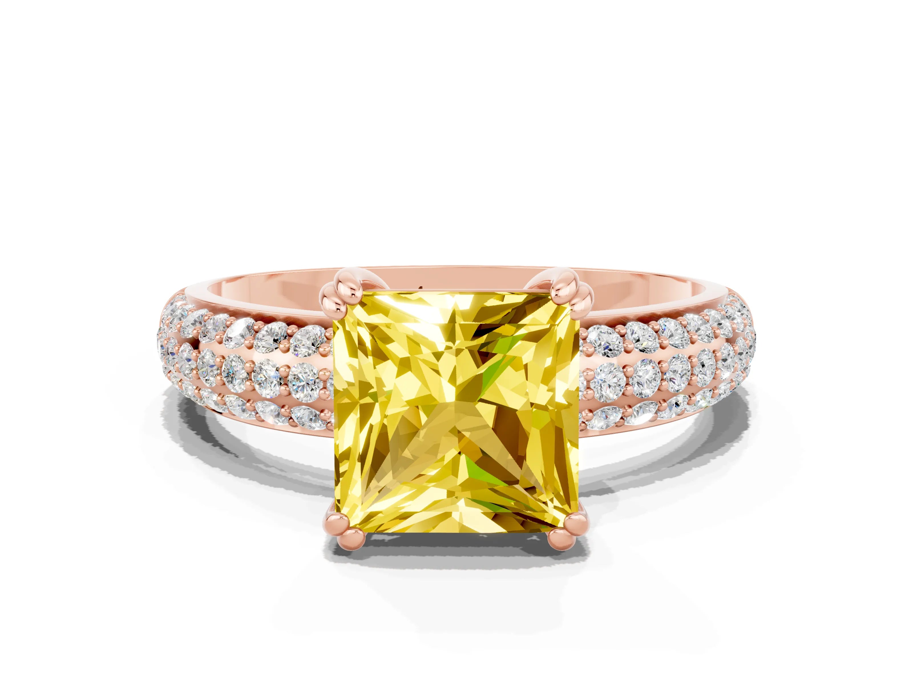 Rose gold Princess Cut Cut Pave Diamond Engagement Ring with Channel Set Band and Four-Prong Setting