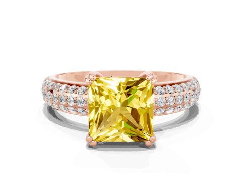 Rose gold Princess Cut Cut Pave Diamond Engagement Ring with Channel Set Band and Four-Prong Setting