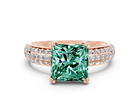 Rose gold Princess Cut Cut Pave Diamond Engagement Ring with Channel Set Band and Four-Prong Setting