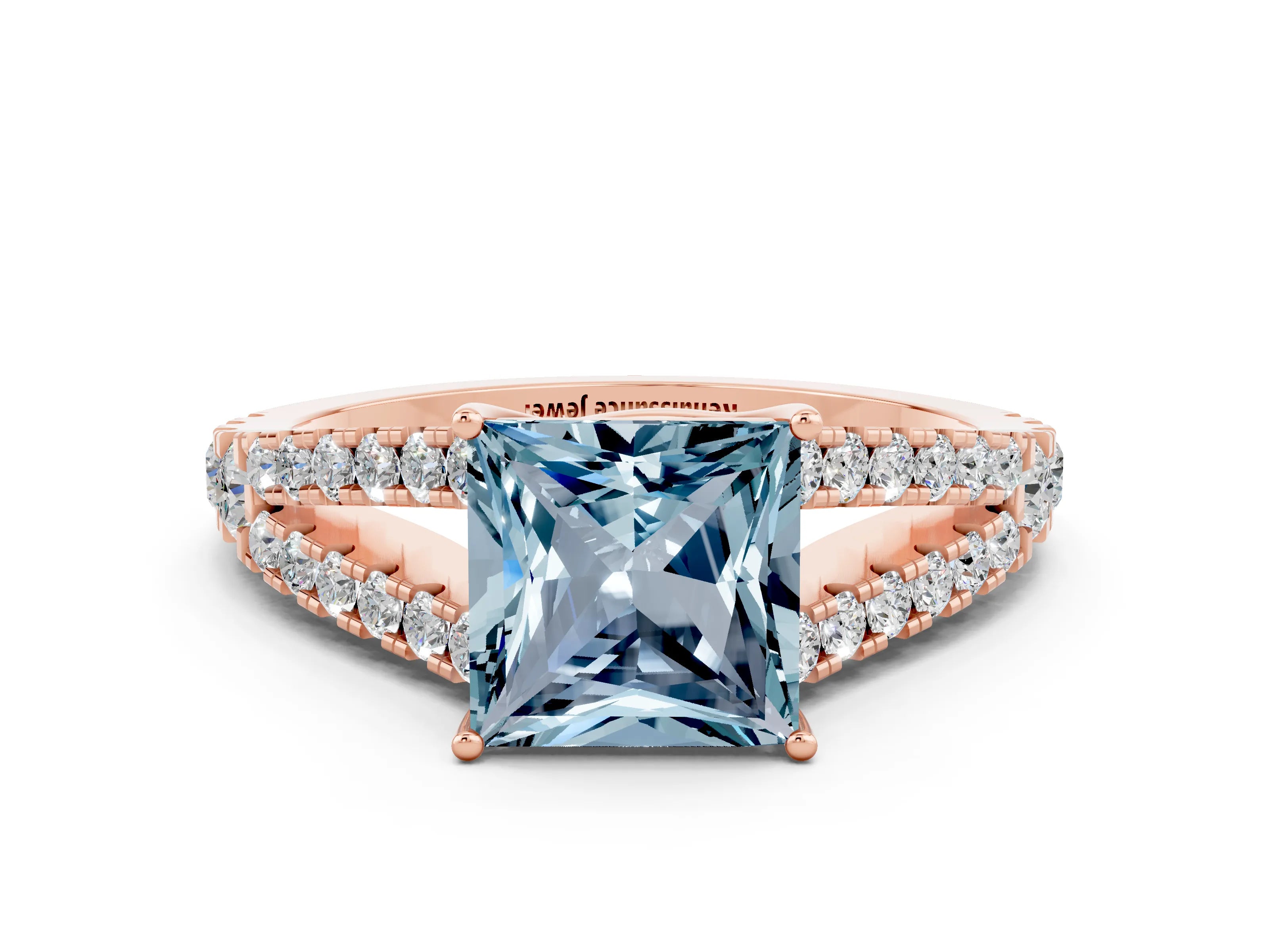 Rose gold Princess Cut Cut Split Shank Pave Diamond Engagement Ring with Four-Prong Setting