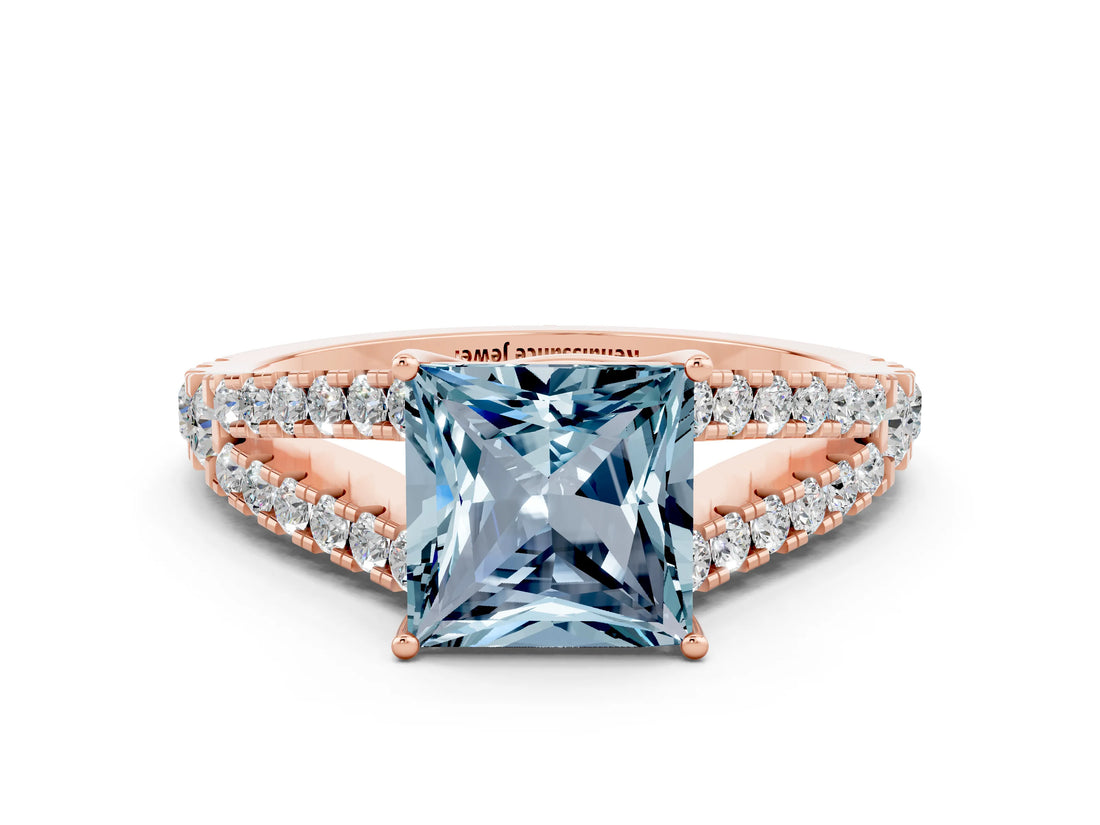 Rose gold Princess Cut Cut Split Shank Pave Diamond Engagement Ring with Four-Prong Setting