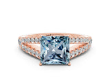 Rose gold Princess Cut Cut Split Shank Pave Diamond Engagement Ring with Four-Prong Setting