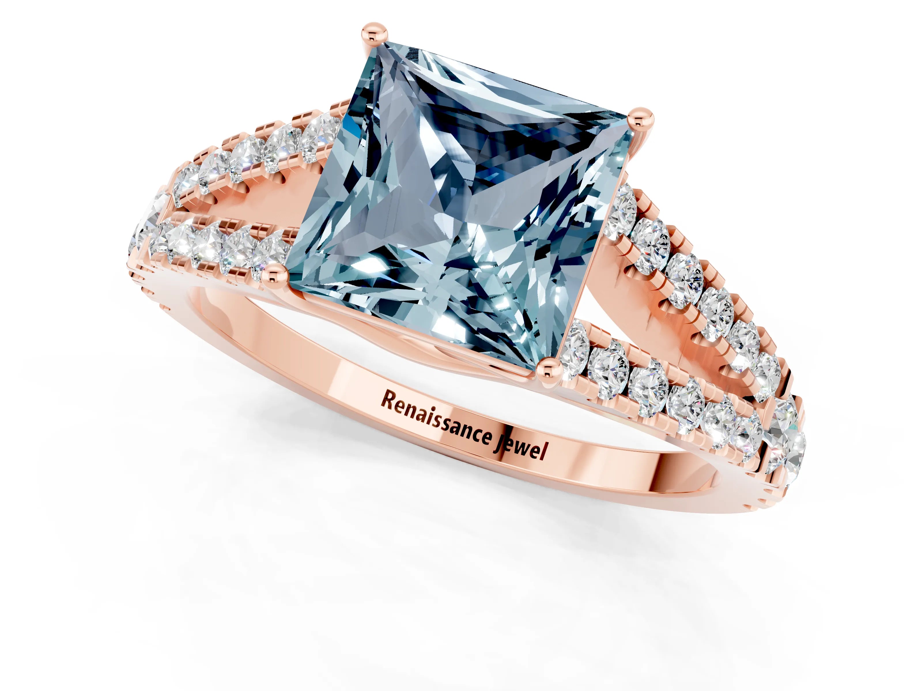 Rose gold Princess Cut Cut Split Shank Pave Diamond Engagement Ring with Four-Prong Setting_1