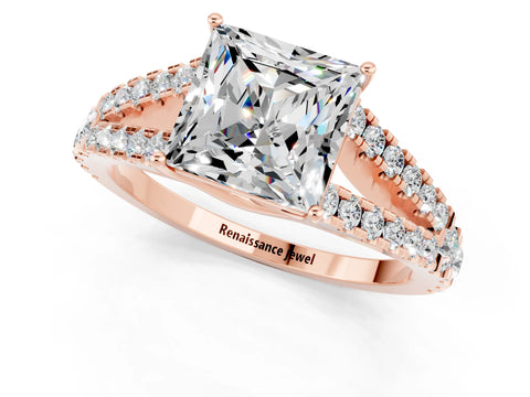 Rose gold Princess Cut Cut Split Shank Pave Diamond Engagement Ring with Four-Prong Setting_1