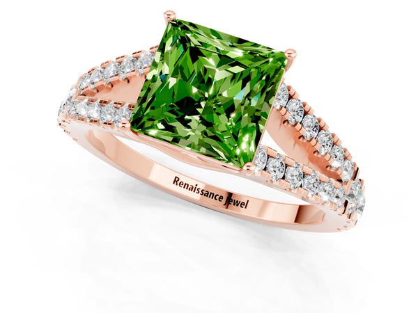 Rose gold Princess Cut Cut Split Shank Pave Diamond Engagement Ring with Four-Prong Setting