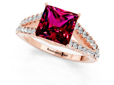 Rose gold Princess Cut Cut Split Shank Pave Diamond Engagement Ring with Four-Prong Setting_1