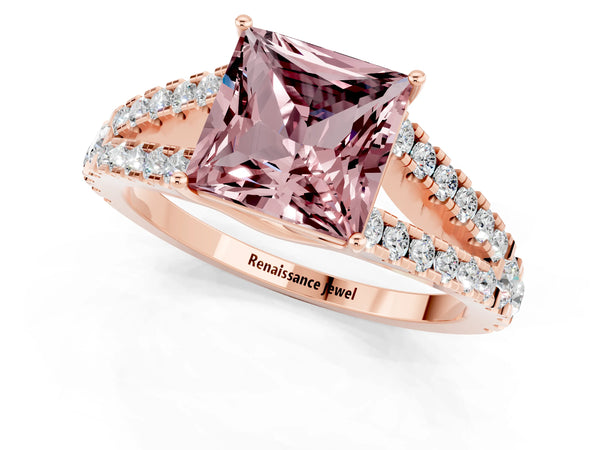 Rose gold Princess Cut Cut Split Shank Pave Diamond Engagement Ring with Four-Prong Setting