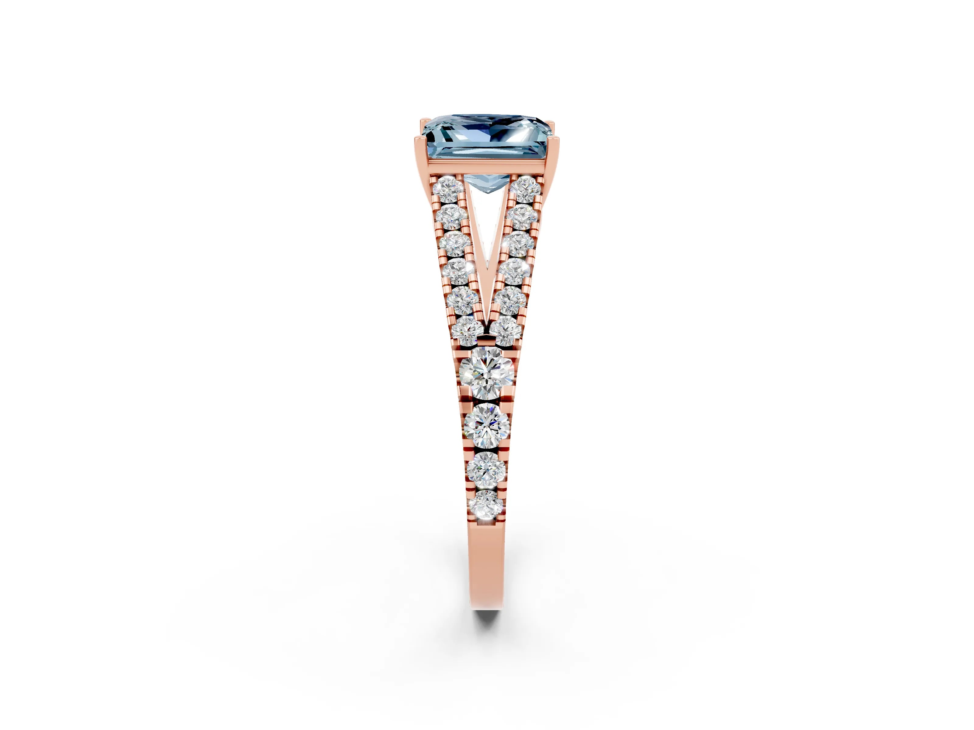 Rose gold Princess Cut Cut Split Shank Pave Diamond Engagement Ring with Four-Prong Setting_2