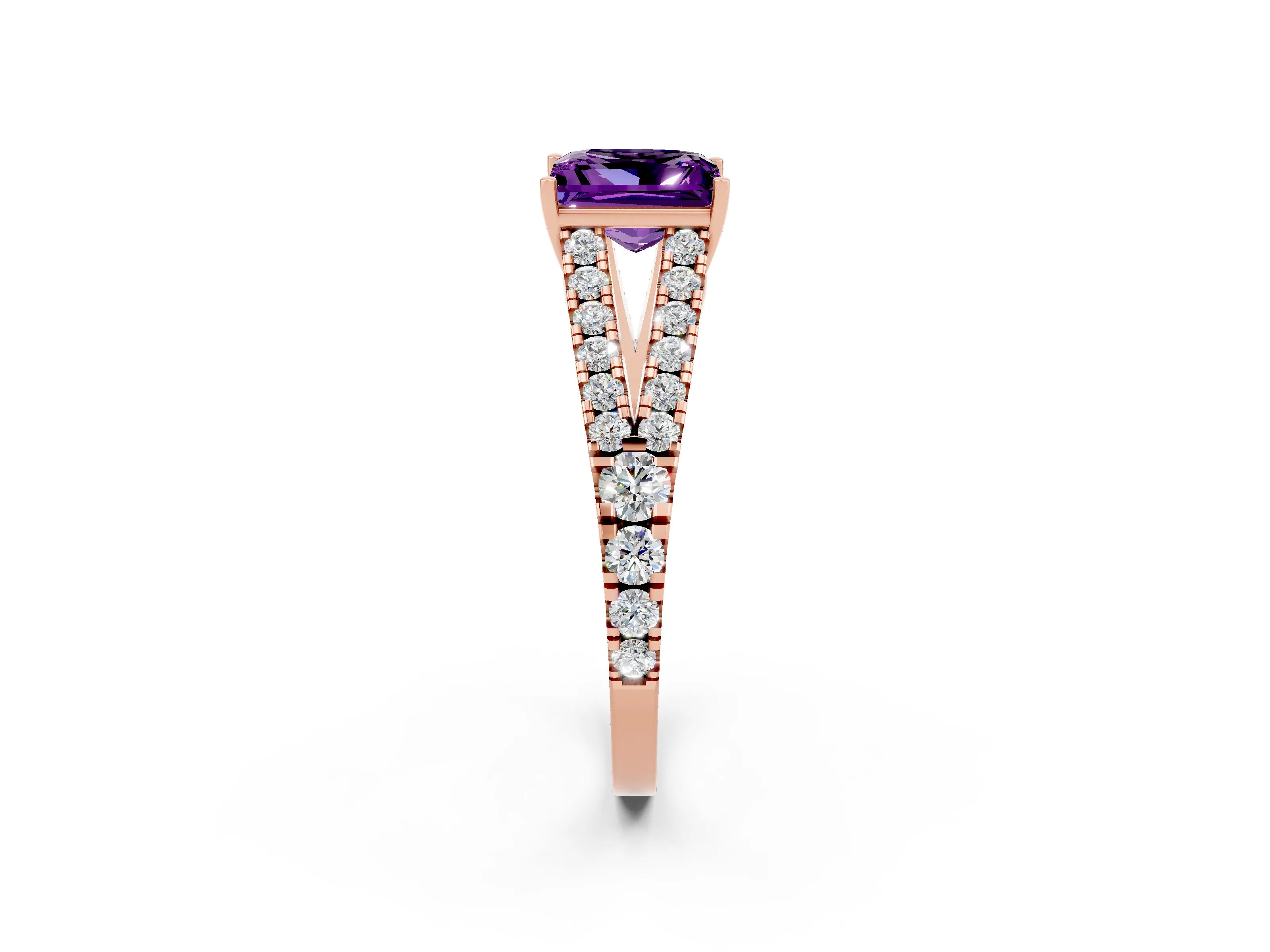 Rose gold Princess Cut Cut Split Shank Pave Diamond Engagement Ring with Four-Prong Setting_2