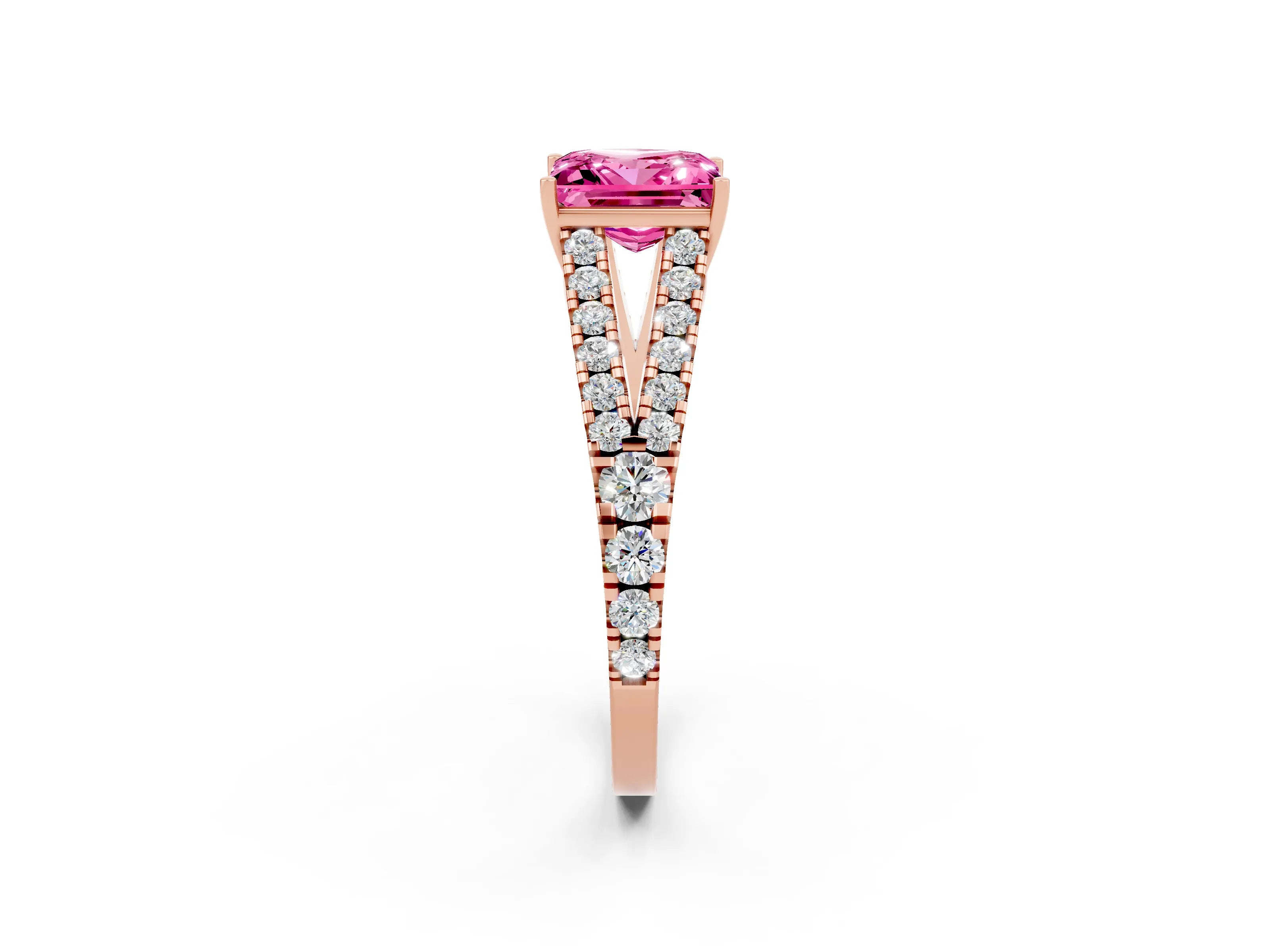 Rose gold Princess Cut Cut Split Shank Pave Diamond Engagement Ring with Four-Prong Setting_2