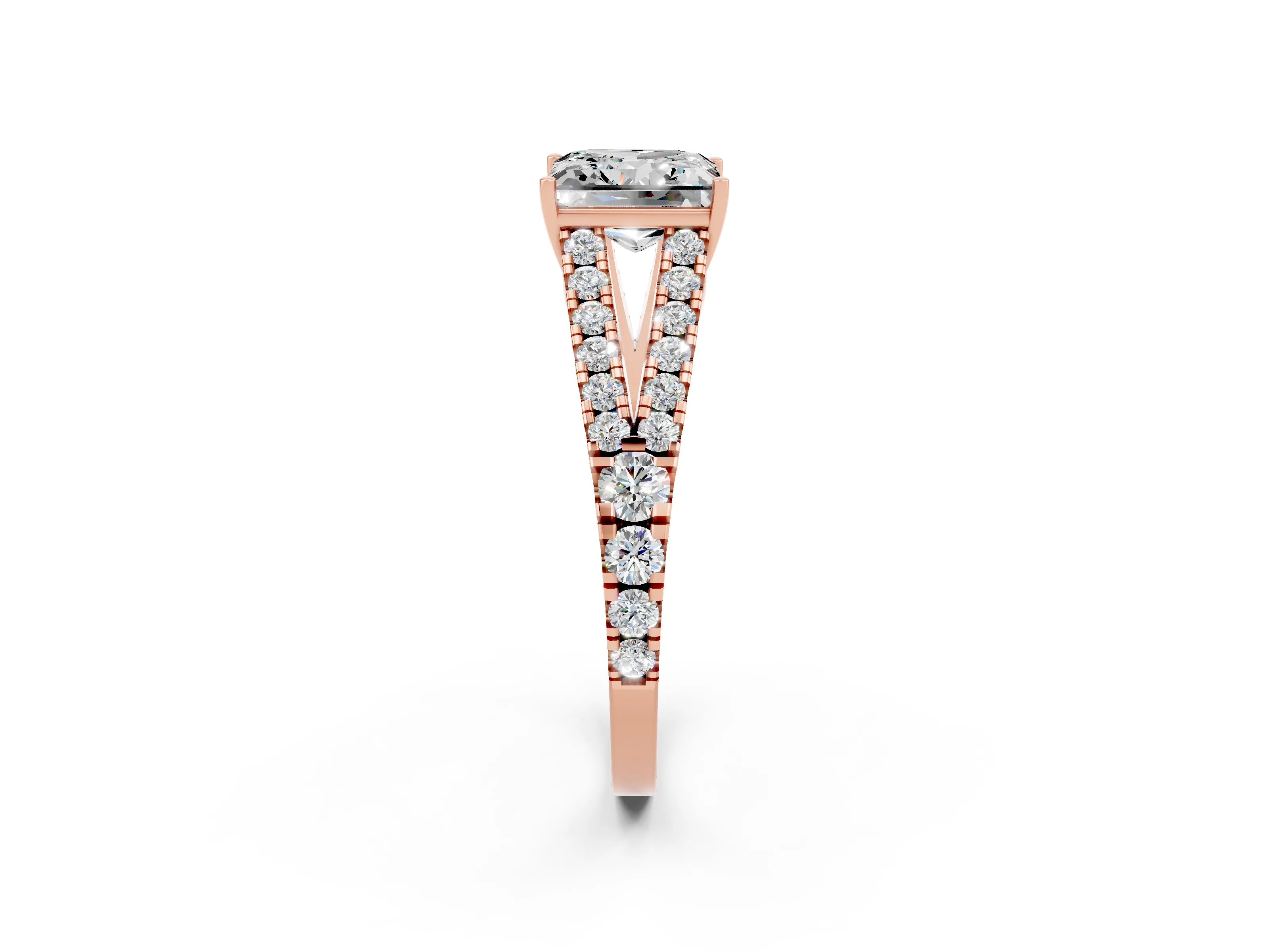 Rose gold Princess Cut Cut Split Shank Pave Diamond Engagement Ring with Four-Prong Setting_2