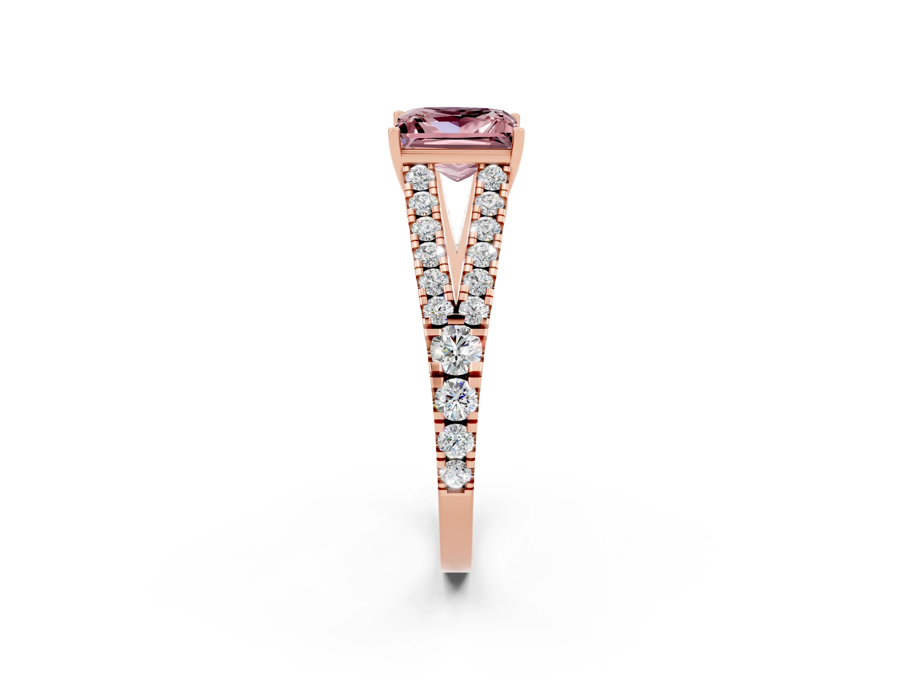 Rose gold Princess Cut Cut Split Shank Pave Diamond Engagement Ring with Four-Prong Setting_2