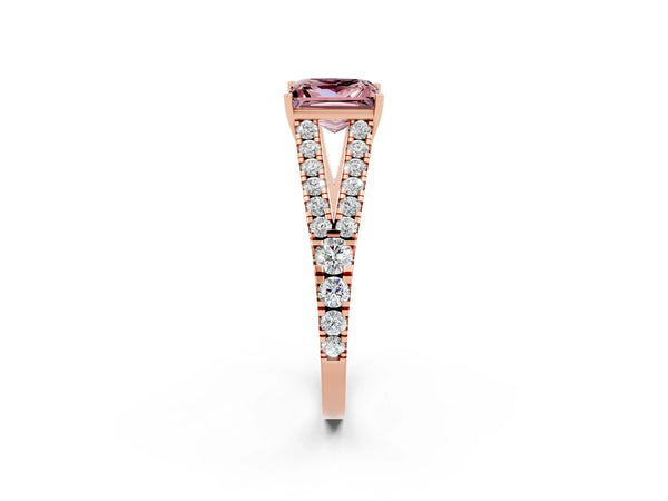 Rose gold Princess Cut Cut Split Shank Pave Diamond Engagement Ring with Four-Prong Setting