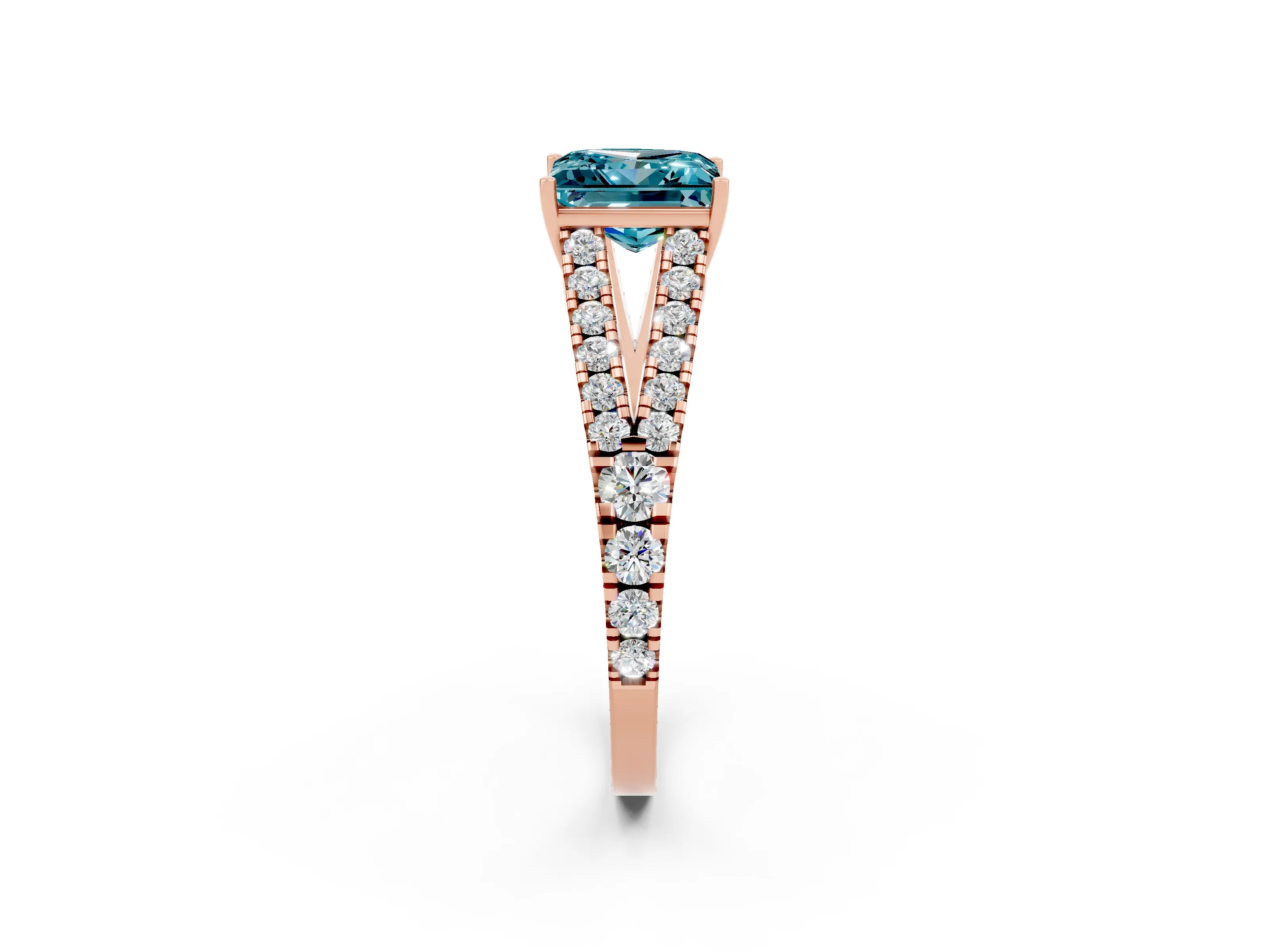 Rose gold Princess Cut Cut Split Shank Pave Diamond Engagement Ring with Four-Prong Setting_2