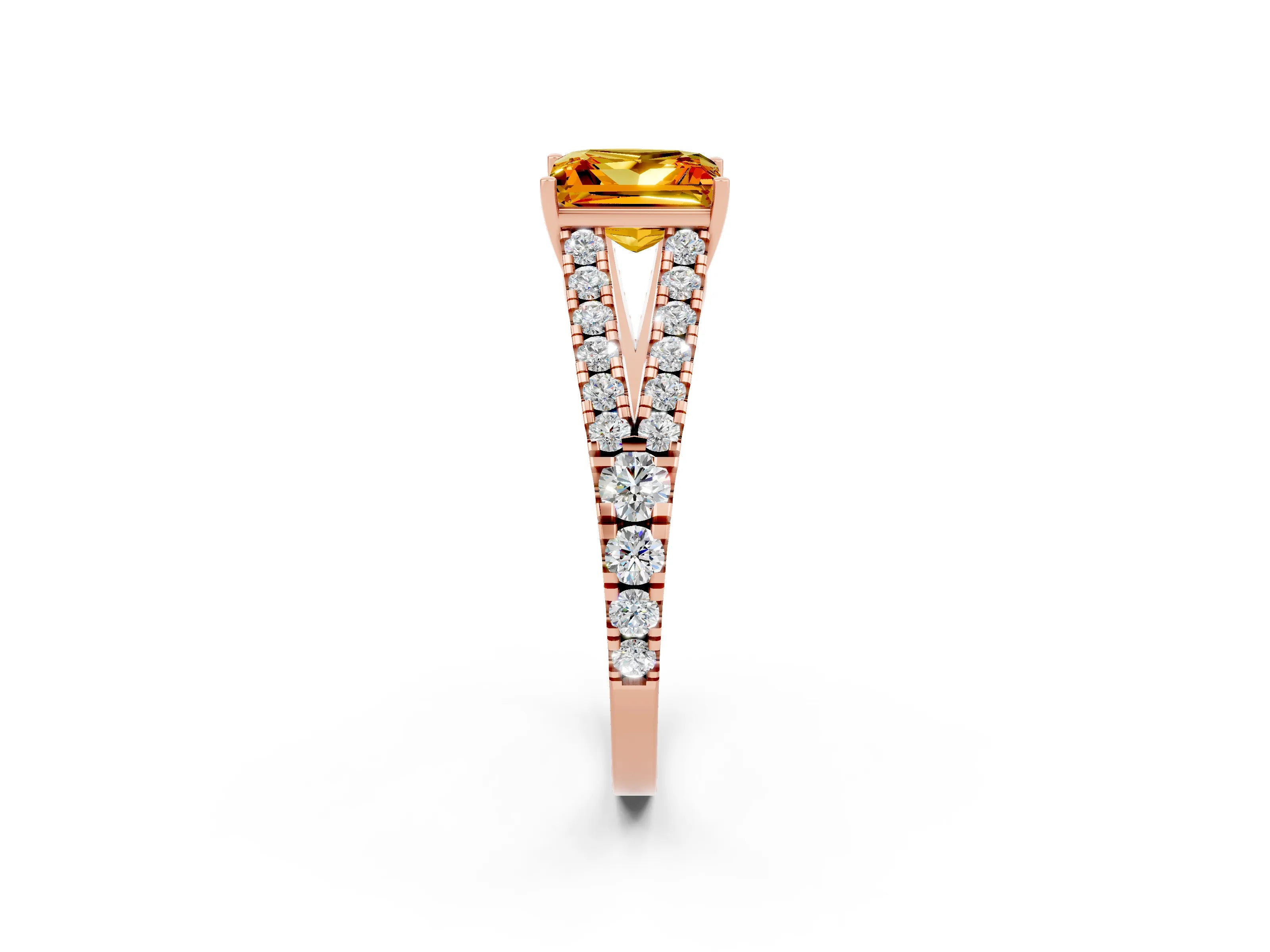 Rose gold Princess Cut Cut Split Shank Pave Diamond Engagement Ring with Four-Prong Setting_2