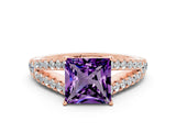 Rose gold Princess Cut Cut Split Shank Pave Diamond Engagement Ring with Four-Prong Setting