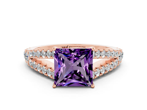 Rose gold Princess Cut Cut Split Shank Pave Diamond Engagement Ring with Four-Prong Setting