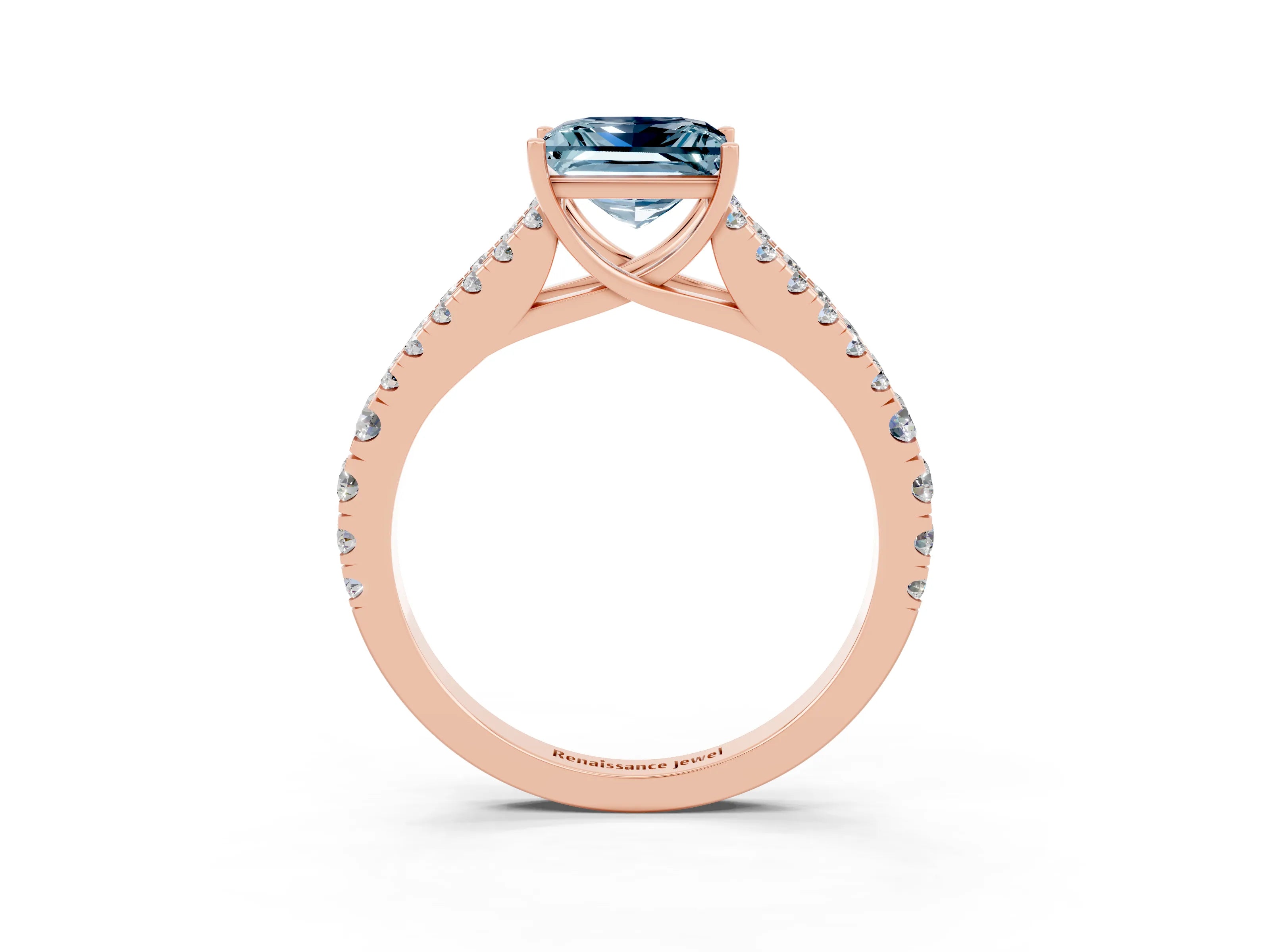 Rose gold Princess Cut Cut Split Shank Pave Diamond Engagement Ring with Four-Prong Setting_3