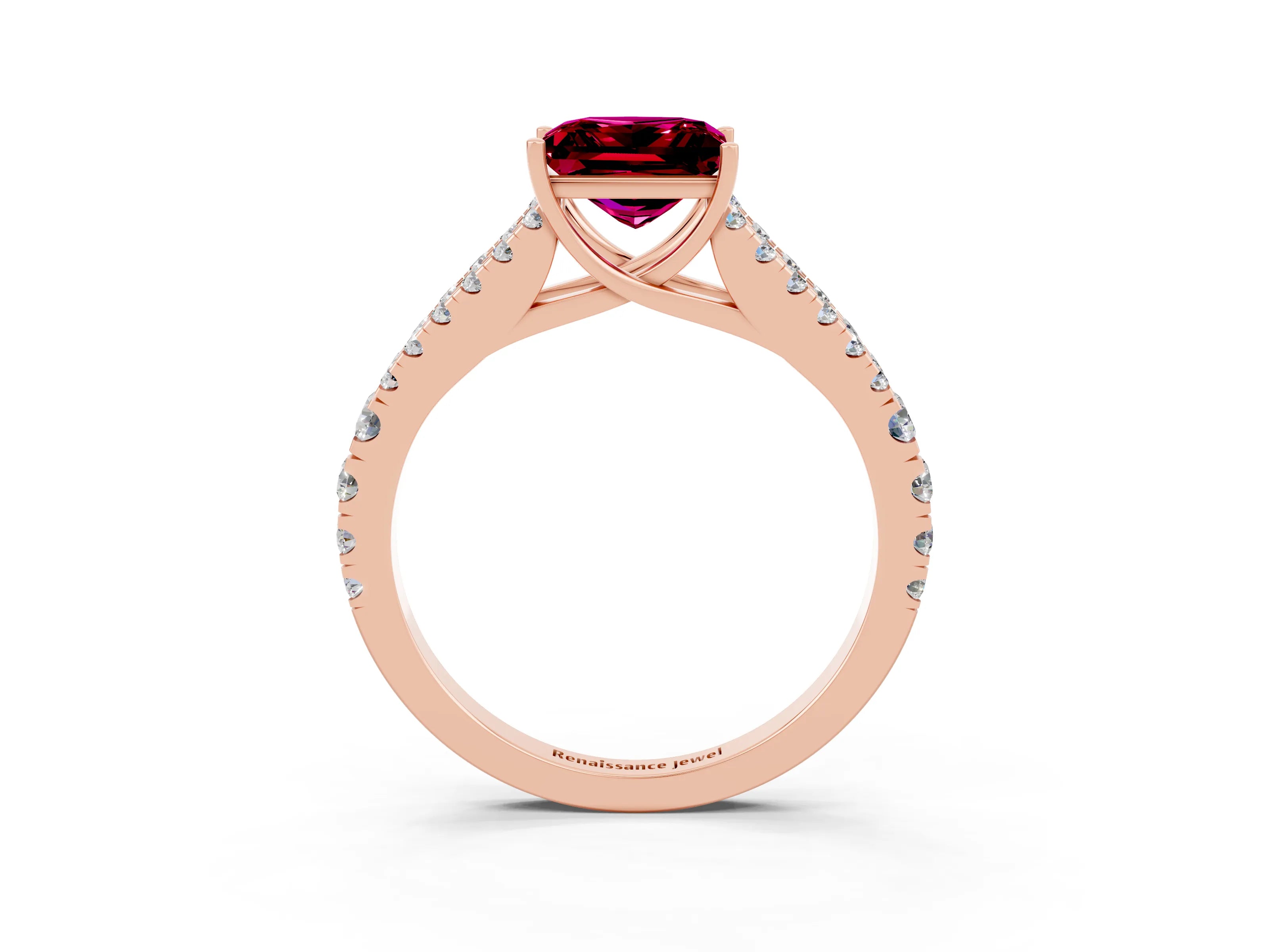 Rose gold Princess Cut Cut Split Shank Pave Diamond Engagement Ring with Four-Prong Setting_3