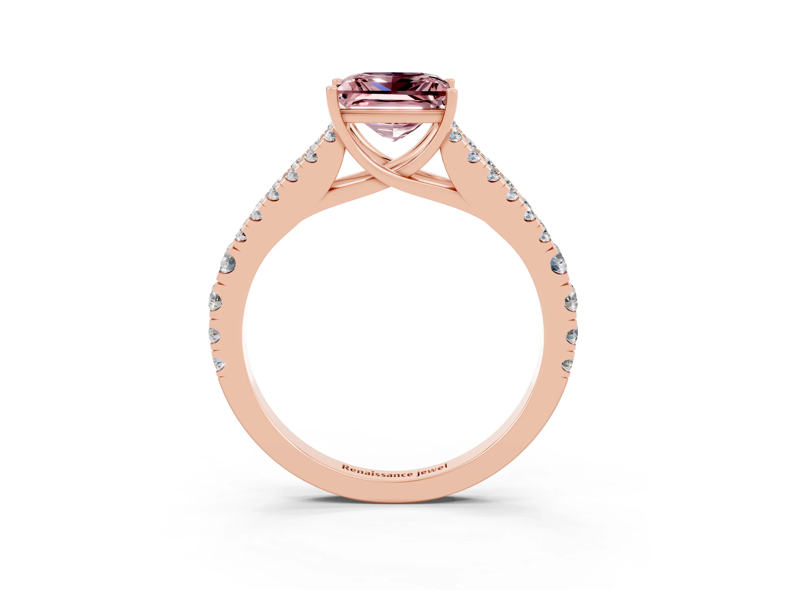 Rose gold Princess Cut Cut Split Shank Pave Diamond Engagement Ring with Four-Prong Setting_3