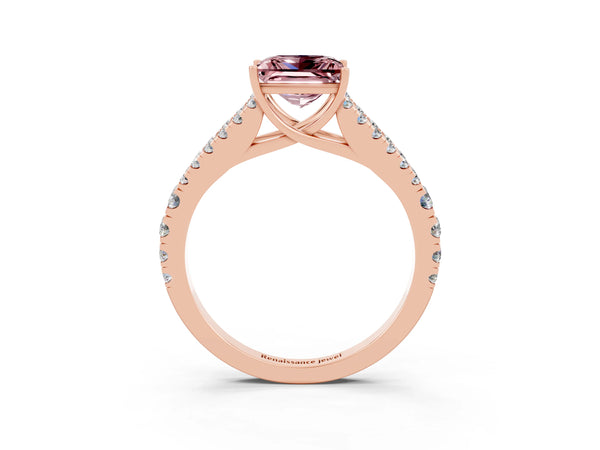 Rose gold Princess Cut Cut Split Shank Pave Diamond Engagement Ring with Four-Prong Setting