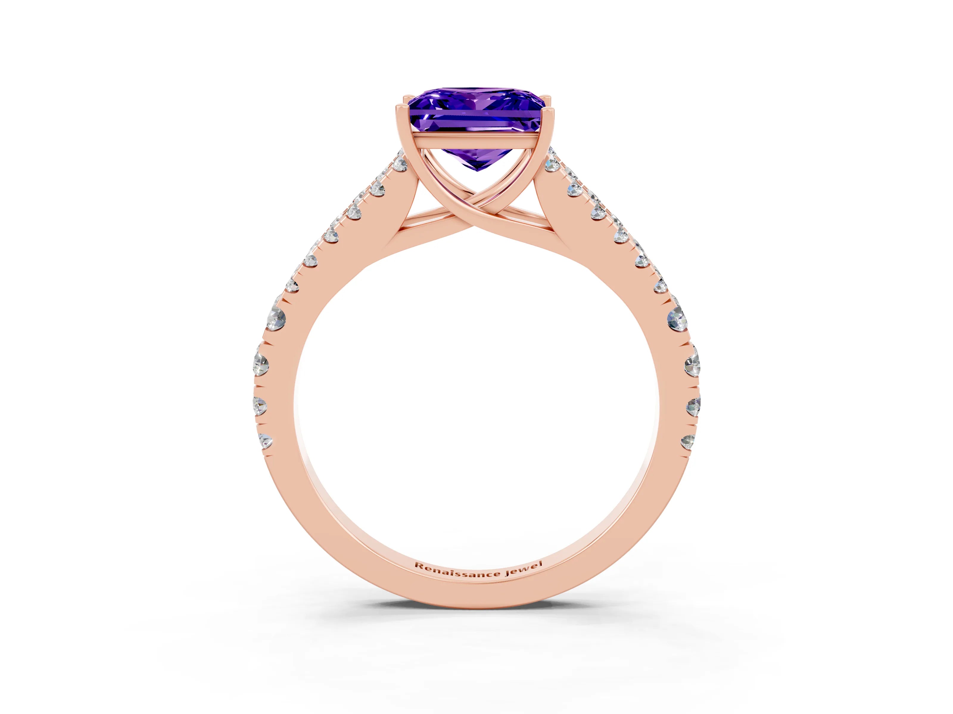 Rose gold Princess Cut Cut Split Shank Pave Diamond Engagement Ring with Four-Prong Setting_3