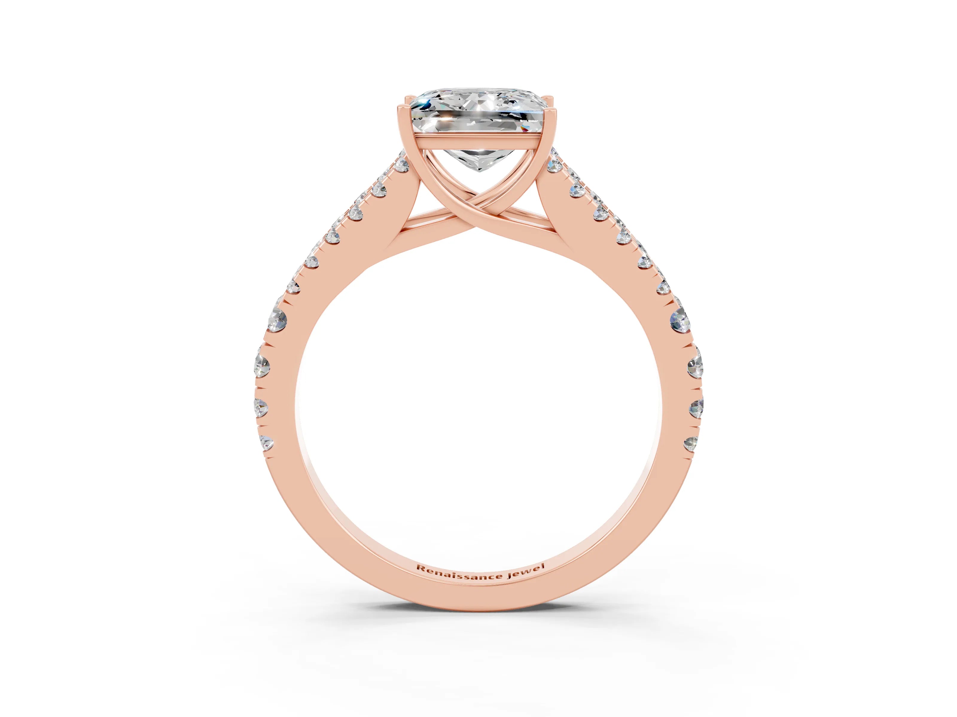 Rose gold Princess Cut Cut Split Shank Pave Diamond Engagement Ring with Four-Prong Setting_3