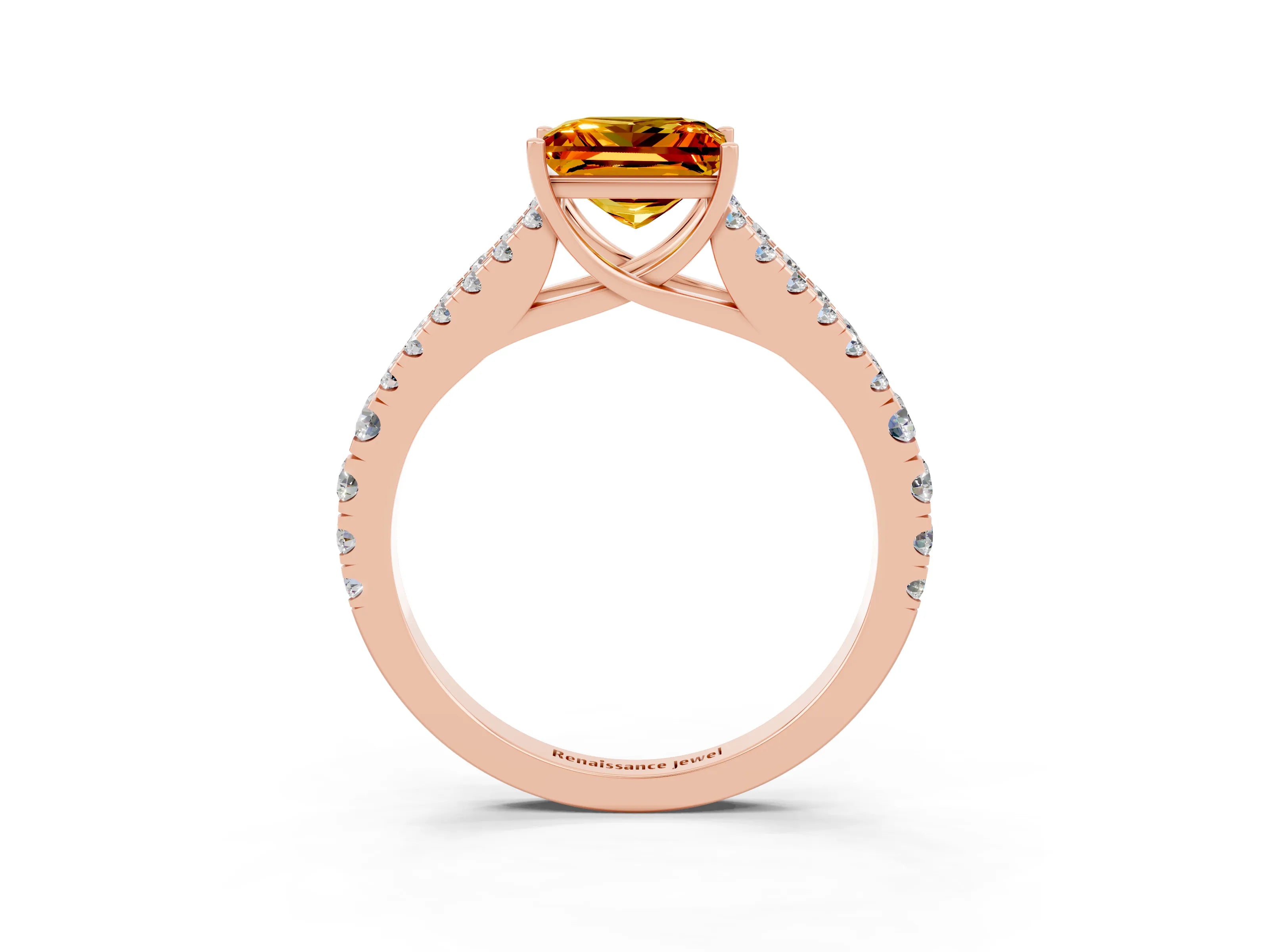 Rose gold Princess Cut Cut Split Shank Pave Diamond Engagement Ring with Four-Prong Setting_3